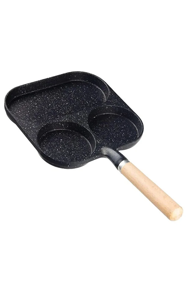 Çok Amaçlı 3 Bölmeli Döküm Granit Tava Üç Bölmeli Tava 3 Gözlü Yumurta Omlet Krep Pankek Tavası